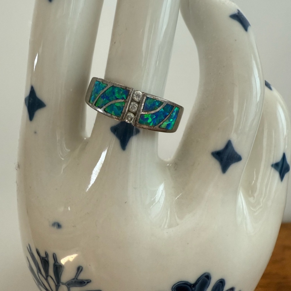 Exquisite Turquoise CZ Silver Ring - Picture 5 of 5